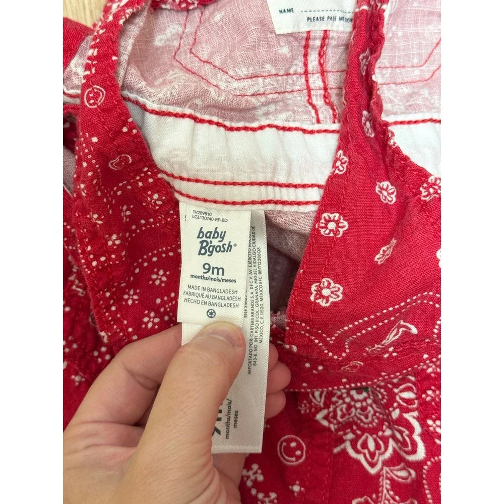 OshKosh Bgosh Baby Red Bandana Paisley Bubble Overalls Shortalls 9 Months